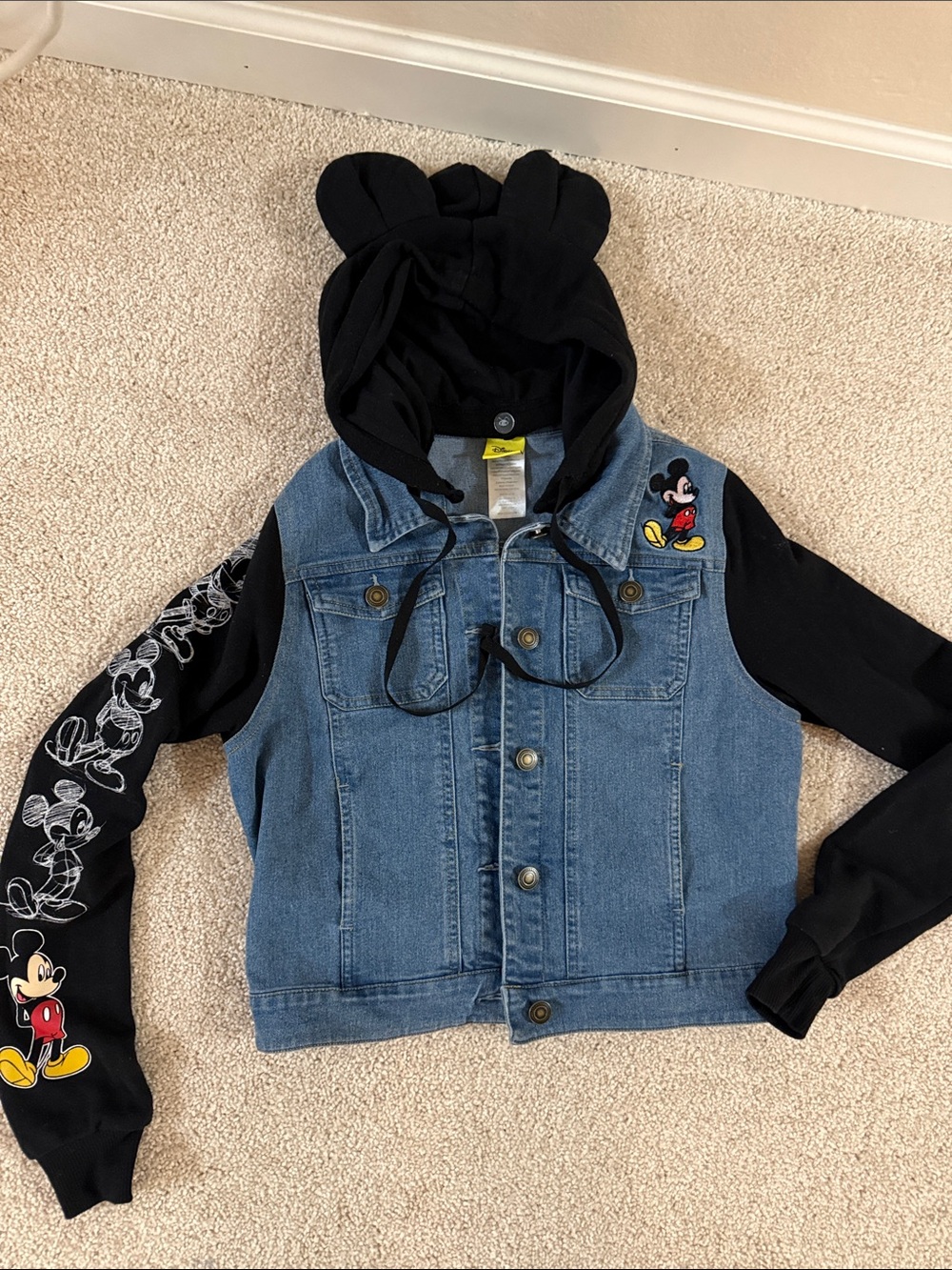 Disney Blue Denim and Black Hoodie Mickey Jacket